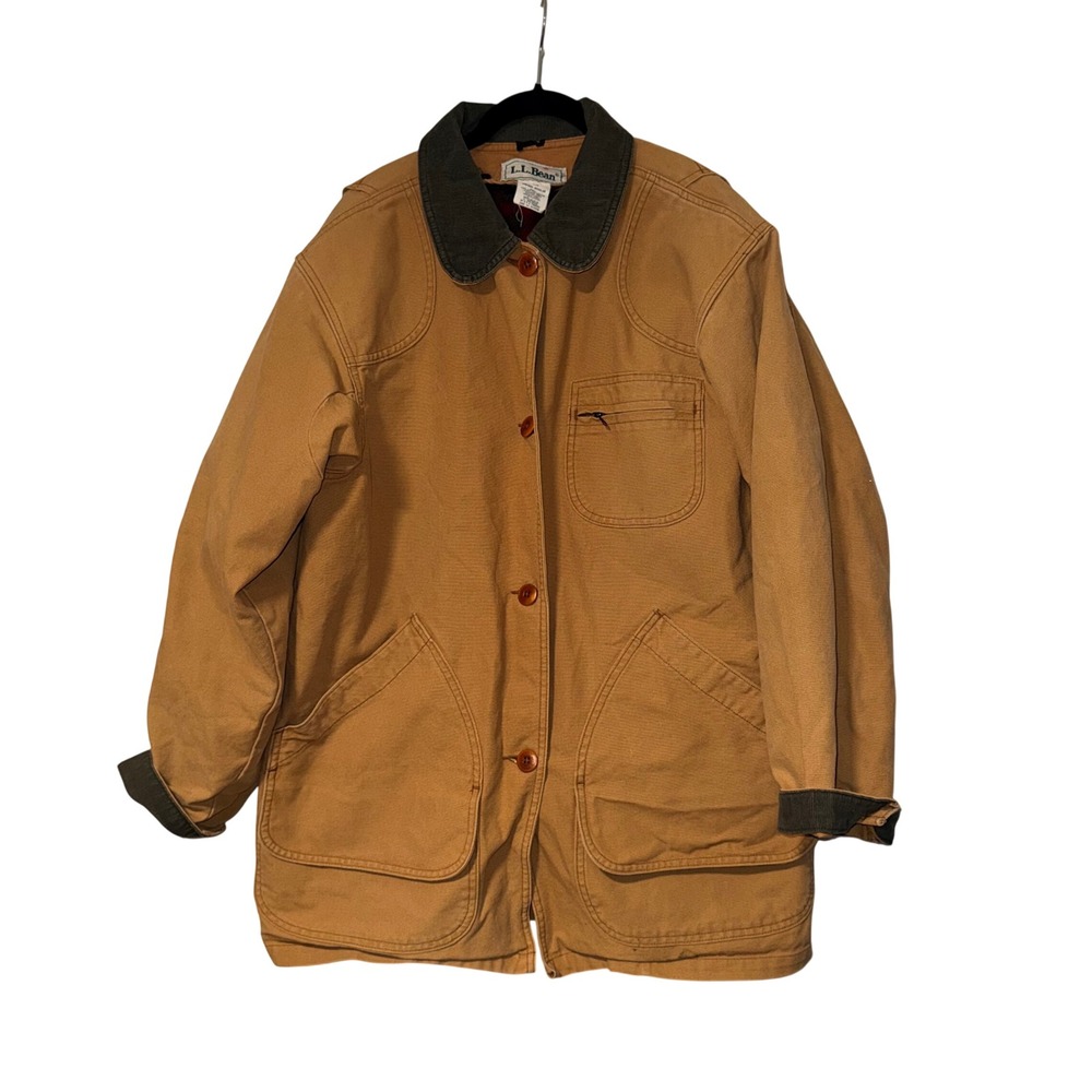 LL Bean Vintage  Barn Jacket Womens Large Brown Cotton Removable Wool Liner